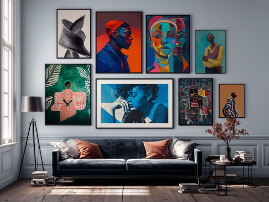 Gallery wall featuring Black art prints and modern wall decor in a stylish home interior